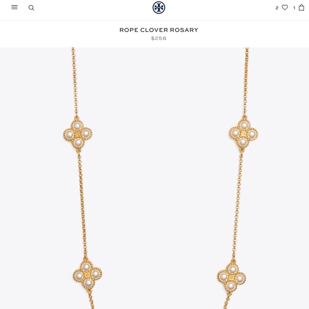 Tory Burch Rope Clover Rosary Pearl Necklace - Picture 6 of 8